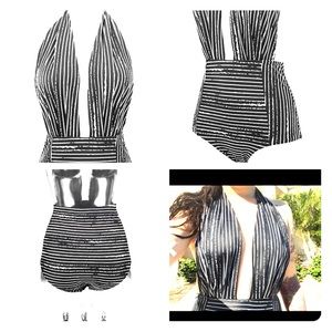Retro One Piece Backless Swimsuit Black